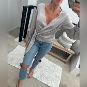 Nordstrom Gray Wrap Blouse